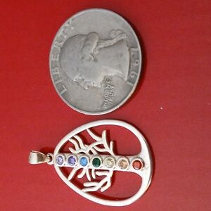 New Silver 925 Tree of Life Pendant with Multicolor Gemstones.